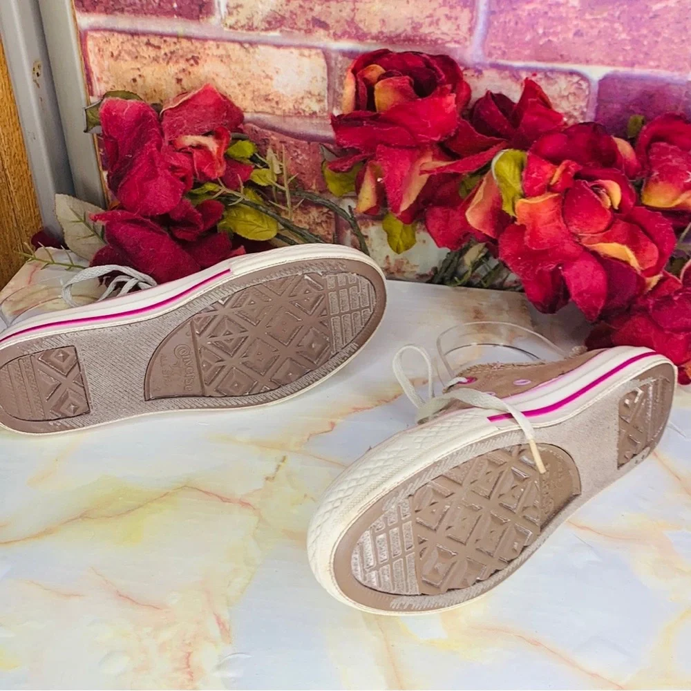 Converse All Star Tan Pink and Purple Lace Up Low Top Sneakers